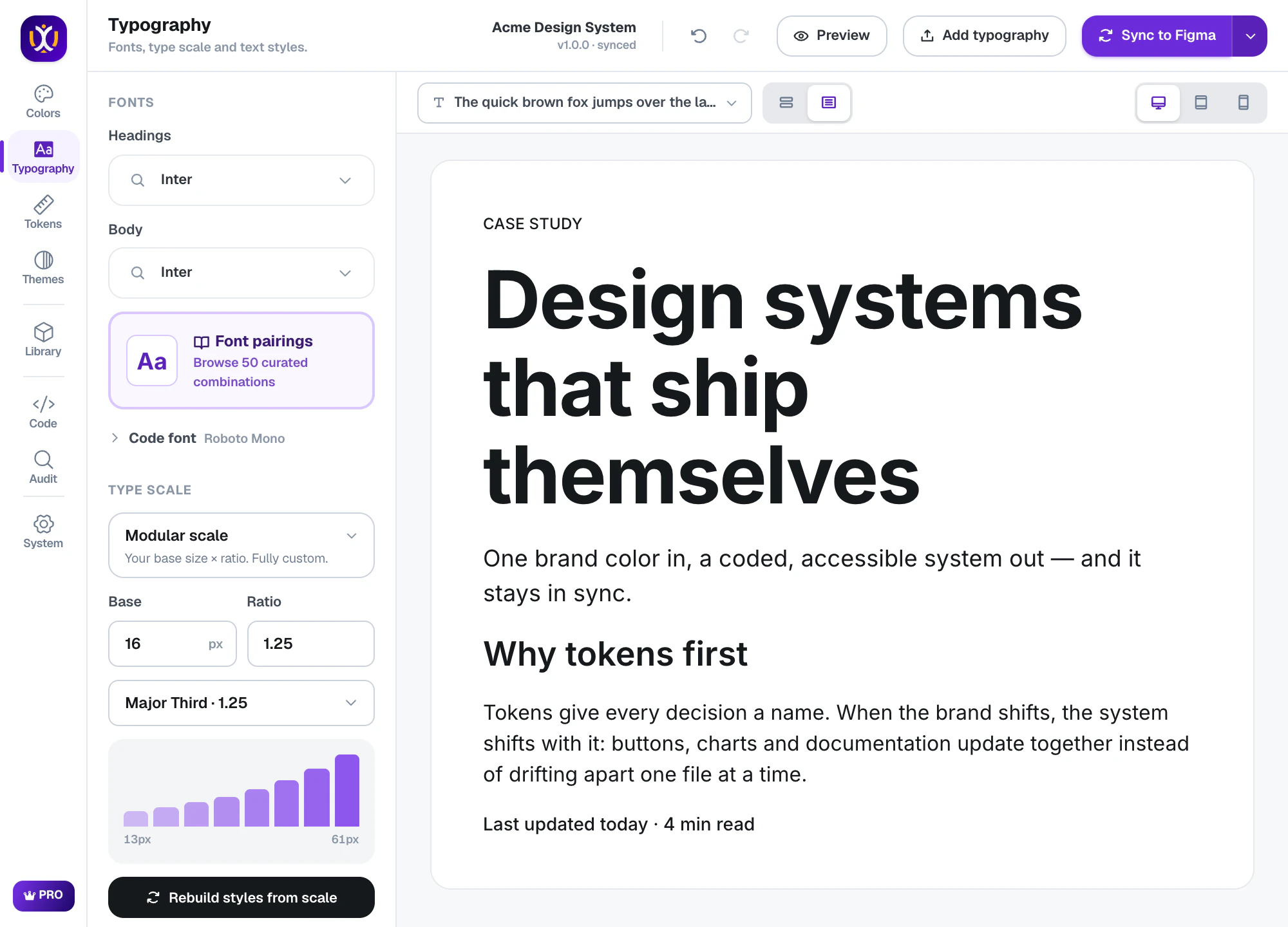 Type scale previewed inside an article layout